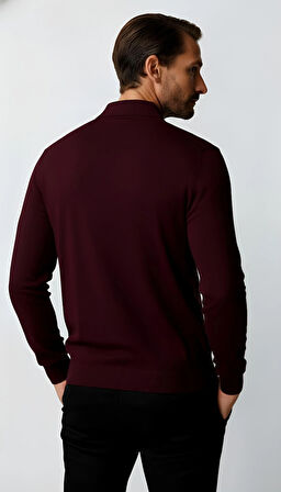 Mürdüm Standart Fit Dar Kalıp Polo Yaka Düz Uzun Kollu  Triko