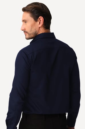 Lacivert Slim Fit Dar Kalıp Klasik Yaka Düz Uzun Kollu Cepsiz %100 Pamuk Non Iron Ütü İstemeyen Gömlek 