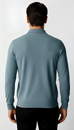 İndigo Standart Fit Dar Kalıp Polo Yaka Düz Uzun Kollu  Triko