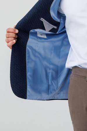 Erkek Lacivert Regular Fit Mono Yaka Ceket – Desenli