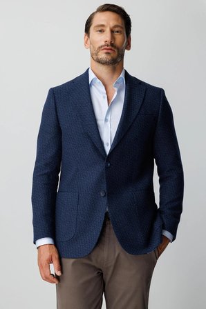 Erkek Lacivert Regular Fit Mono Yaka Ceket – Desenli
