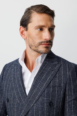 Erkek Lacivert Slim Fit Kruvaze Ceket – Geniş Kırlangıç Yaka Desenli