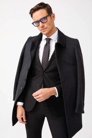 Erkek Siyah Slim Fit Dar Kalıp Klasik Takım Elbise