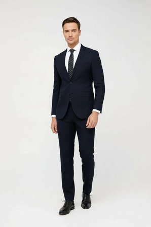 Erkek Lacivert Slim Fit Dar Kalıp Klasik Takım Elbise