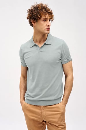 Erkek Açık Yeşil Slim Fit Dar Kalıp Polo Yaka Düz Kısa Kollu Triko Tişört