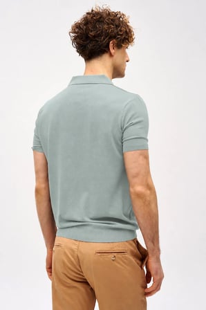 Erkek Açık Yeşil Slim Fit Dar Kalıp Polo Yaka Düz Kısa Kollu Triko Tişört