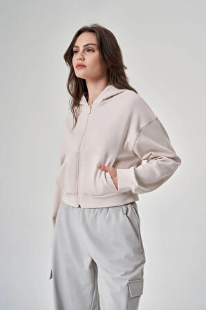 Exuma Kadın Fermuarlı Kum Rengi Sweatshirt 1529109-KUM