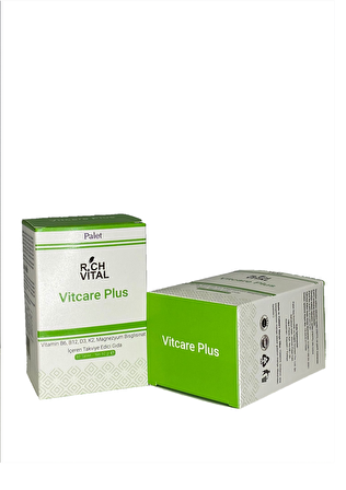 Palet Rich Vital Vitcare Plus, Vitamin B6, B12, D3, K2, Magnezyum Bisglisinat 60 Tablet