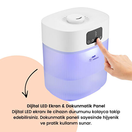 Bebebao Pufi 5lt Ultrasonik 7 Renkli Buhar Makinesi Hava Oda Ortam Nemlendirici Dokunmatik Panel Aromatik Yağ Hazneli