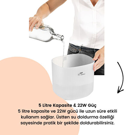 Bebebao Pufi 5lt Ultrasonik 7 Renkli Buhar Makinesi Hava Oda Ortam Nemlendirici Dokunmatik Panel Aromatik Yağ Hazneli