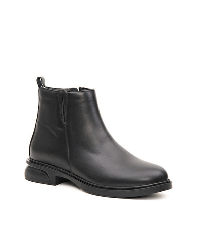 Hakiki Deri Fermuarlı Kauçuk Kaymaz Taban Kadın Bot