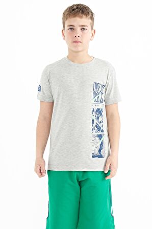 Gri Melanj Baskı Detaylı O Yaka Standart Kalıp Erkek Çocuk T-Shirt - 11104 | 6-7