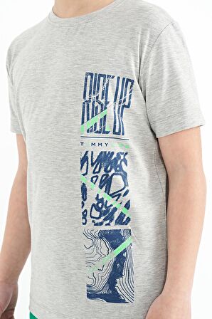 Gri Melanj Baskı Detaylı O Yaka Standart Kalıp Erkek Çocuk T-Shirt - 11104 | 6-7