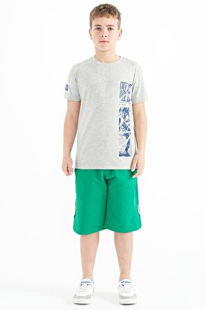 Gri Melanj Baskı Detaylı O Yaka Standart Kalıp Erkek Çocuk T-Shirt - 11104 | 6-7