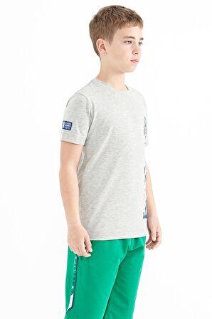 Gri Melanj Baskı Detaylı O Yaka Standart Kalıp Erkek Çocuk T-Shirt - 11104 | 6-7