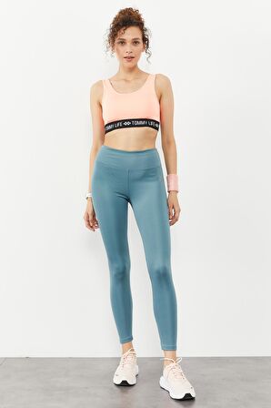 Tommy Life  Mercan Yazı Şeritli Standart Kalıp U Yaka Kadın Spor Büstiyer - 97113 | L