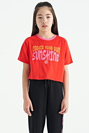Fiesta Renkli Yazı Baskılı O Yaka Oversize  Kısa Kollu Kız Çocuk T-Shirt - 75111 | 14-15 Yaş