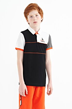 Siyah Renk Bloklu Nakış Yazı Detaylı Standart Kalıp Polo Yaka Erkek Çocuk T-Shirt - 11109 | 11-12 Yaş