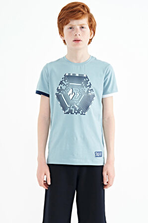 Açık Mavi Kol Ucu Renkli Detaylı Baskılı Standart Kalıp Erkek Çocuk T-Shirt - 11156 | 4-5 Yaş