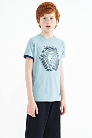 Açık Mavi Kol Ucu Renkli Detaylı Baskılı Standart Kalıp Erkek Çocuk T-Shirt - 11156 | 4-5 Yaş