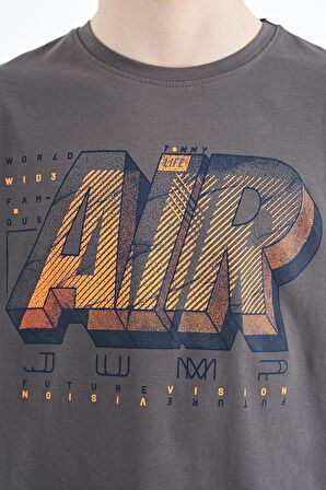 Koyu Gri Yazı Baskılı Standart Kalıp O Yaka Erkek Çocuk T-Shirt - 11098 | 3-4 Yaş