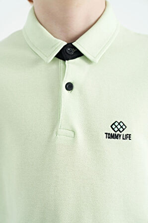 Su Yeşili Ön Yazı Nakışlı O Yaka Standart Kalıp Erkek  Çocuk T-Shirt - 11118 | 3-4 Yaş