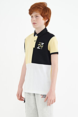 Sarı Renk Bloklu Nakış Detaylı Standart Kalıp Polo Yaka Erkek Çocuk T-Shirt - 11108
