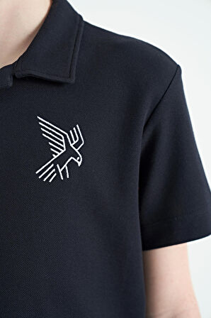 Lacivert Minimal Nakış Detaylı Standart Kalıp Polo Yaka Erkek Çocuk T-Shirt - 11084 | 12-13 Yaş