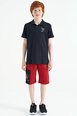Lacivert Minimal Nakış Detaylı Standart Kalıp Polo Yaka Erkek Çocuk T-Shirt - 11084 | 12-13 Yaş