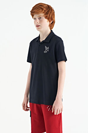 Lacivert Minimal Nakış Detaylı Standart Kalıp Polo Yaka Erkek Çocuk T-Shirt - 11084 | 12-13 Yaş