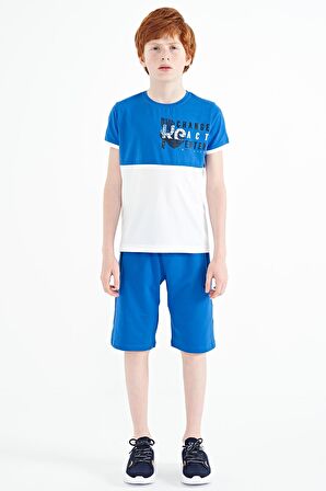 Saks Baskı Detaylı Renk Bloklu Standart Kalıp O Yaka Erkek Çocuk T-Shirt - 11107 | 14-15 Yaş