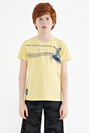 Sarı Baskı Detaylı Standart Kalıp O Yaka Erkek Çocuk T-Shirt - 11133 | 12-13 Yaş