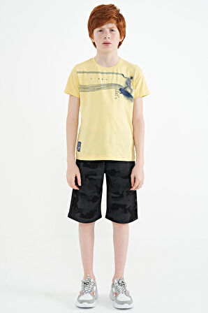 Sarı Baskı Detaylı Standart Kalıp O Yaka Erkek Çocuk T-Shirt - 11133 | 12-13 Yaş