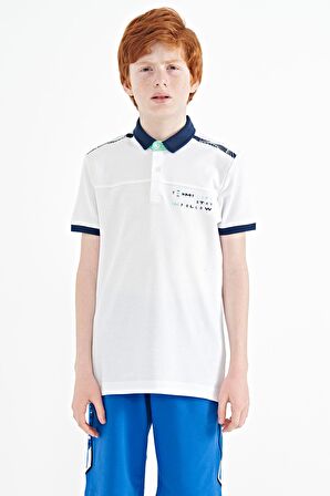 Beyaz Baskı Detaylı Standart Kalıp Polo Yaka Erkek Çocuk T-Shirt - 11140 | 12-13 Yaş