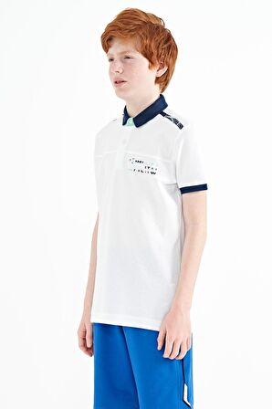 Beyaz Baskı Detaylı Standart Kalıp Polo Yaka Erkek Çocuk T-Shirt - 11140 | 12-13 Yaş