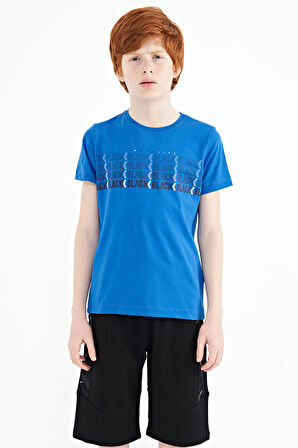Saks Yazı Baskılı O Yaka Standart Kalıp Erkek Çocuk T-Shirt - 11149 | 12-13 Yaş
