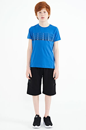 Saks Yazı Baskılı O Yaka Standart Kalıp Erkek Çocuk T-Shirt - 11149 | 12-13 Yaş
