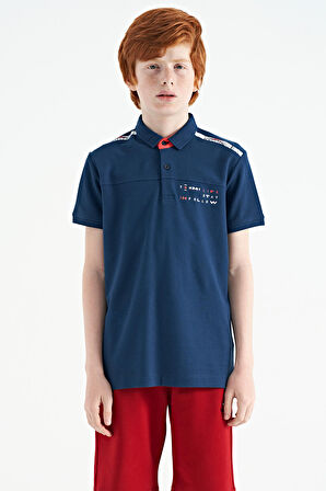 İndigo Baskı Detaylı Standart Kalıp Polo Yaka Erkek Çocuk T-Shirt - 11140