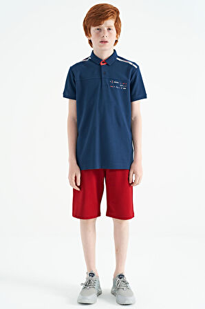 İndigo Baskı Detaylı Standart Kalıp Polo Yaka Erkek Çocuk T-Shirt - 11140