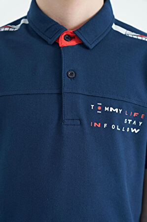 İndigo Baskı Detaylı Standart Kalıp Polo Yaka Erkek Çocuk T-Shirt - 11140