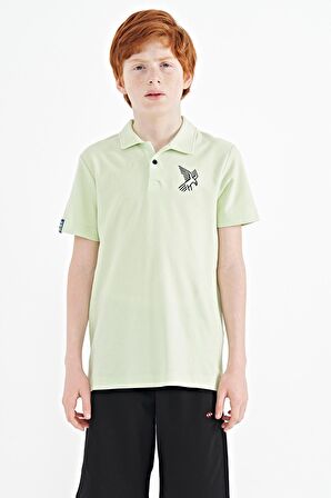 Açık Yeşil Minimal Nakış Detaylı Standart Kalıp Polo Yaka Erkek Çocuk T-Shirt - 11084
