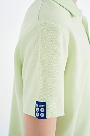 Açık Yeşil Minimal Nakış Detaylı Standart Kalıp Polo Yaka Erkek Çocuk T-Shirt - 11084