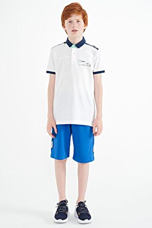 Beyaz Baskı Detaylı Standart Kalıp Polo Yaka Erkek Çocuk T-Shirt - 11140 | 3-4 Yaş