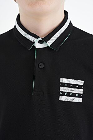 Siyah Yakası Renk Bloklu Baskı Detaylı Standart Kalıp Erkek Çocuk T-Shirt - 11111 | 5-6 Yaş