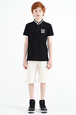 Siyah Yakası Renk Bloklu Baskı Detaylı Standart Kalıp Erkek Çocuk T-Shirt - 11111 | 5-6 Yaş