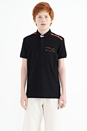 Siyah Baskı Detaylı Standart Kalıp Polo Yaka Erkek Çocuk T-Shirt - 11140 | 3-4 Yaş