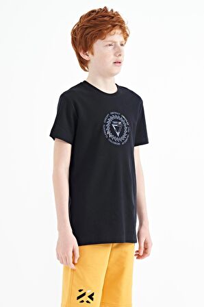 Lacivert Nakış İşleme Detaylı O Yaka Standart Kalıp Erkek Çocuk T-Shirt - 11115 | 3-4 Yaş