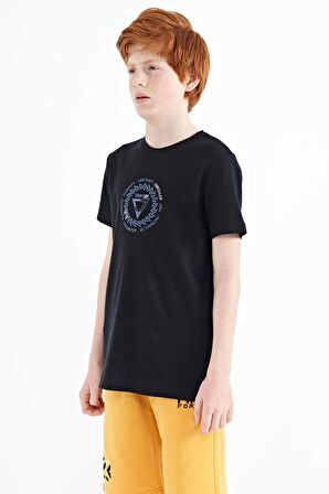 Lacivert Nakış İşleme Detaylı O Yaka Standart Kalıp Erkek Çocuk T-Shirt - 11115 | 3-4 Yaş