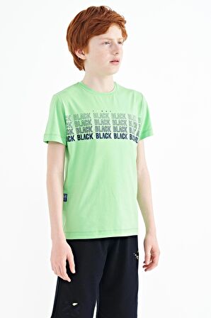 Neon Yeşil Yazı Baskılı O Yaka Standart Kalıp Erkek Çocuk T-Shirt - 11149 | 8-9 Yaş