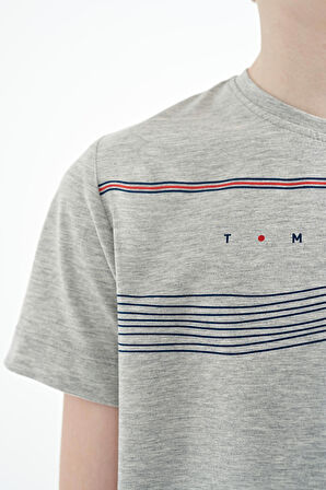 Gri Melanj Baskı Detaylı Standart Kalıp O Yaka Erkek Çocuk T-Shirt - 11133